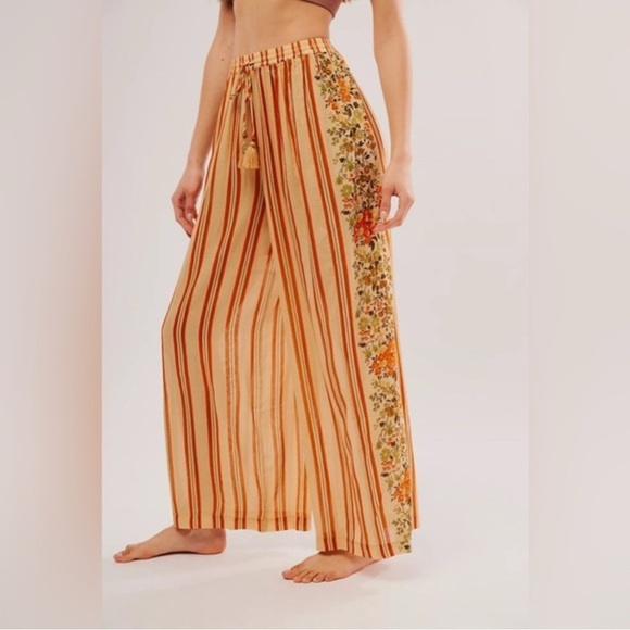 Spell Impala Lily Pants in Gold floral stripes Comfortable Comfy Vacation XL - Picture 3 of 15